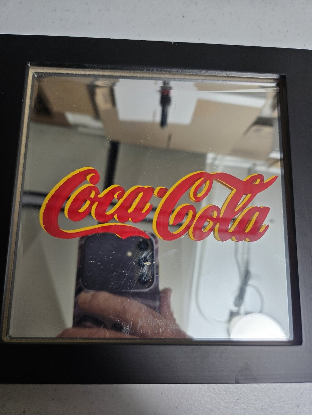 Vintage COCA-COLA FRAMED  MIRROR SIGN 6x6 Inch In Picture Frame Unusual Rare